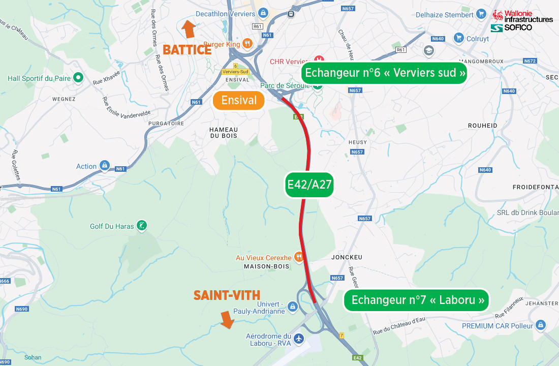 Chantier sur l’E42/A27 entre le Laboru et Ensival : circulation adaptée dès le 6 août