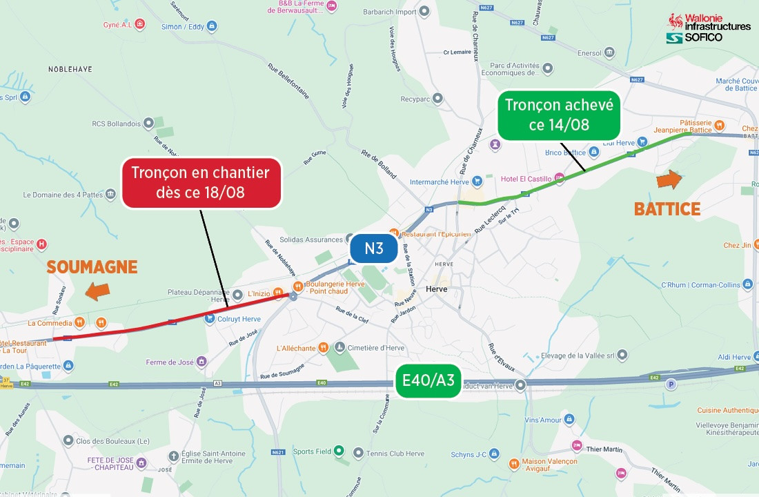 N3 : fin de chantier rue de Herve, début de la réfection des revêtements Outre-Cour