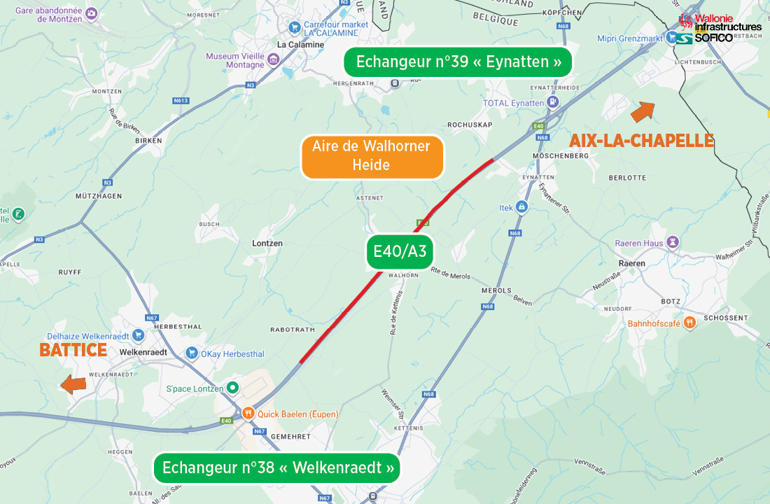Travaux sur l’E40/A3 : circulation réduite entre Welkenraedt et Eynatten