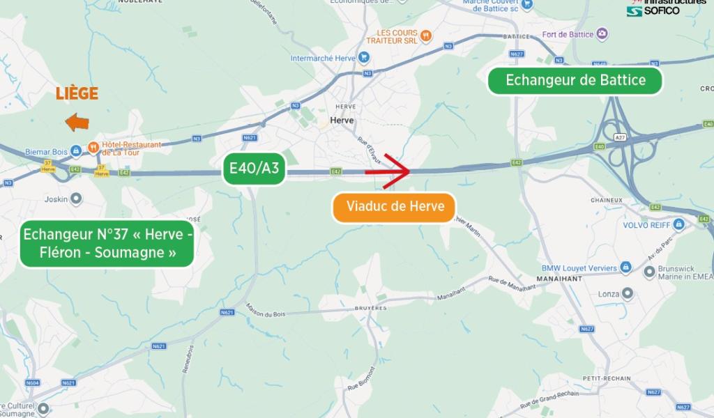 E40 : circulation réduite au viaduc de Herve après une dégradation