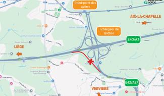 E40/E42 : une bretelle de l’échangeur de Battice fermée ce week-end pour travaux