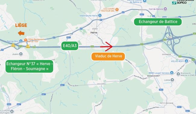 E40 : circulation réduite au viaduc de Herve après une dégradation