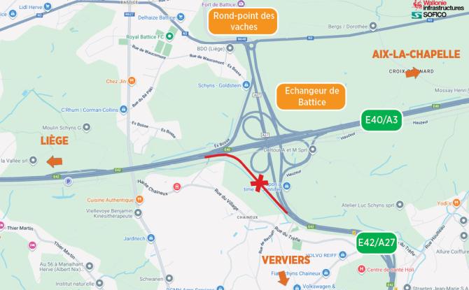 E40/E42 : une bretelle de l’échangeur de Battice fermée ce week-end pour travaux