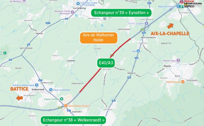 Travaux sur l’E40/A3 : circulation réduite entre Welkenraedt et Eynatten